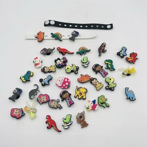 2 Bracelets, 37 Shoe Charms Clog Dinosaurs Hello Kitty Variety Fits Crocs